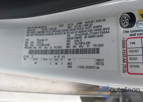 2016 Ford Fiesta Se из США, поврежденный, VIN 3FADP4EJ7GM178684